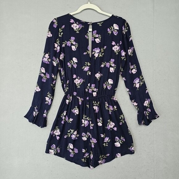 American Eagle Romper Womens XS Navy Blue Floral Viscose V-Neck Comfort Spring - Picture 10 of 12